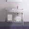 Modern Ceramic Console Sink With Counter Space and Chrome Base, 32